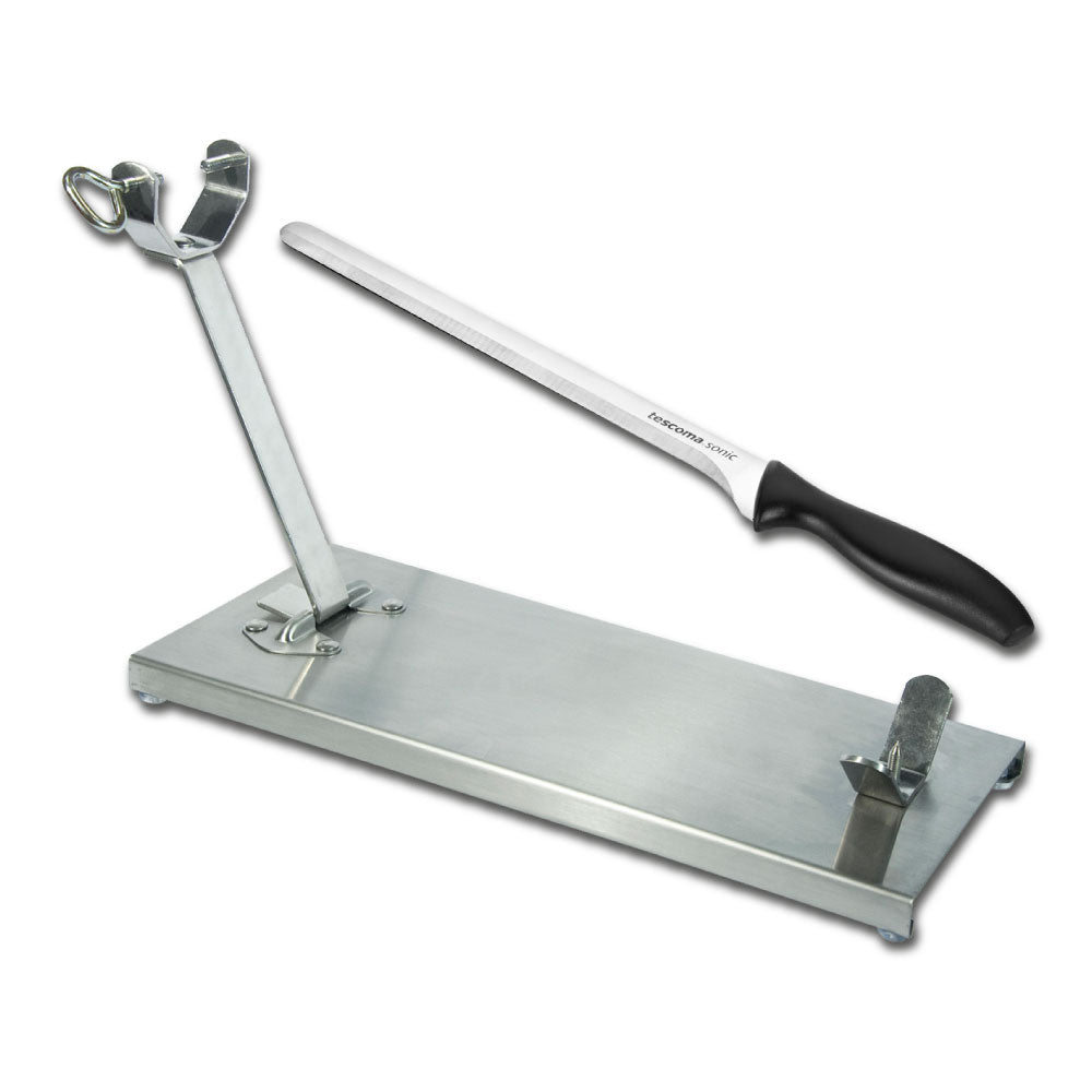 LOTE JAMONERO PLEGABLE ACERO INOX+CUCHILLO SONIC